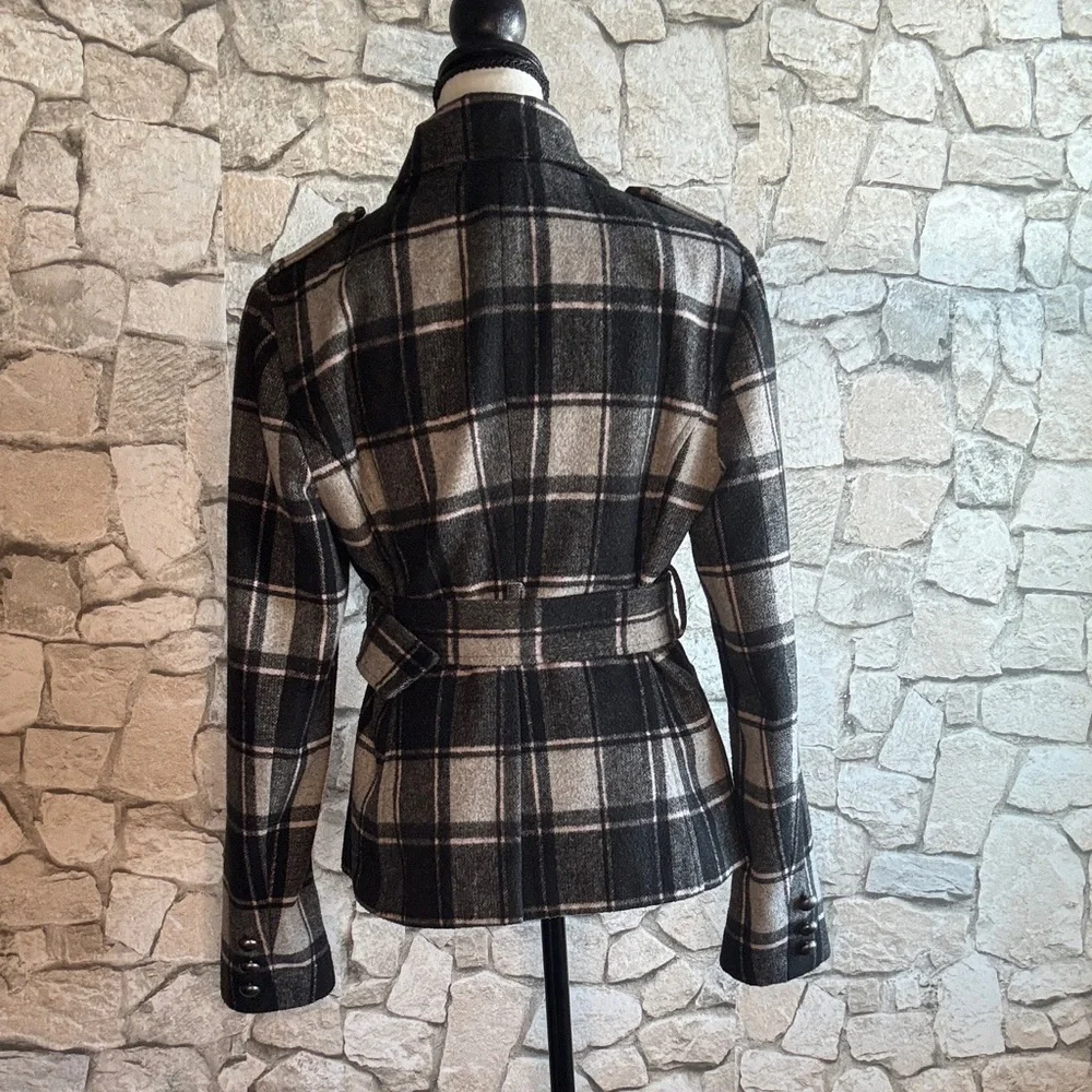 Forever 21 Black and Gray Plaid Pea Coat - Picture 4 of 5